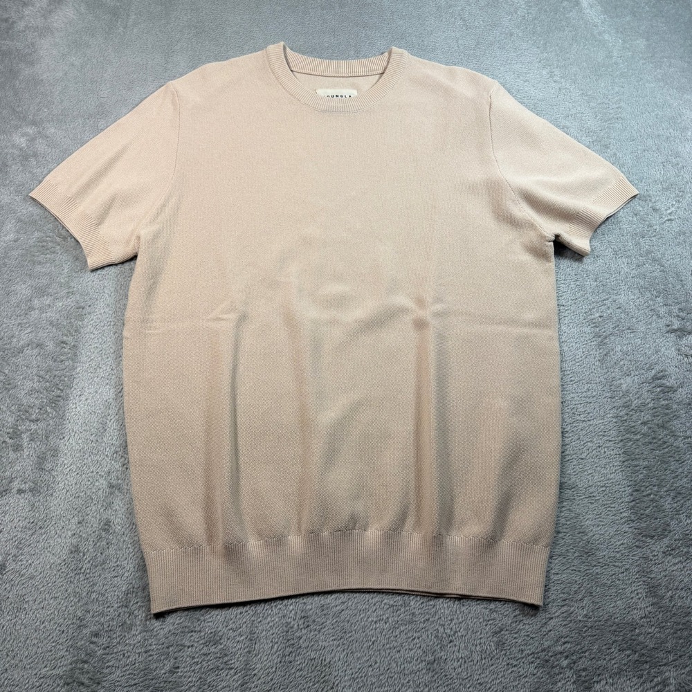 YoungLA Knit Sweater Shirt Mens Large Beige Short Sleeve Crewneck 460 YLA2346